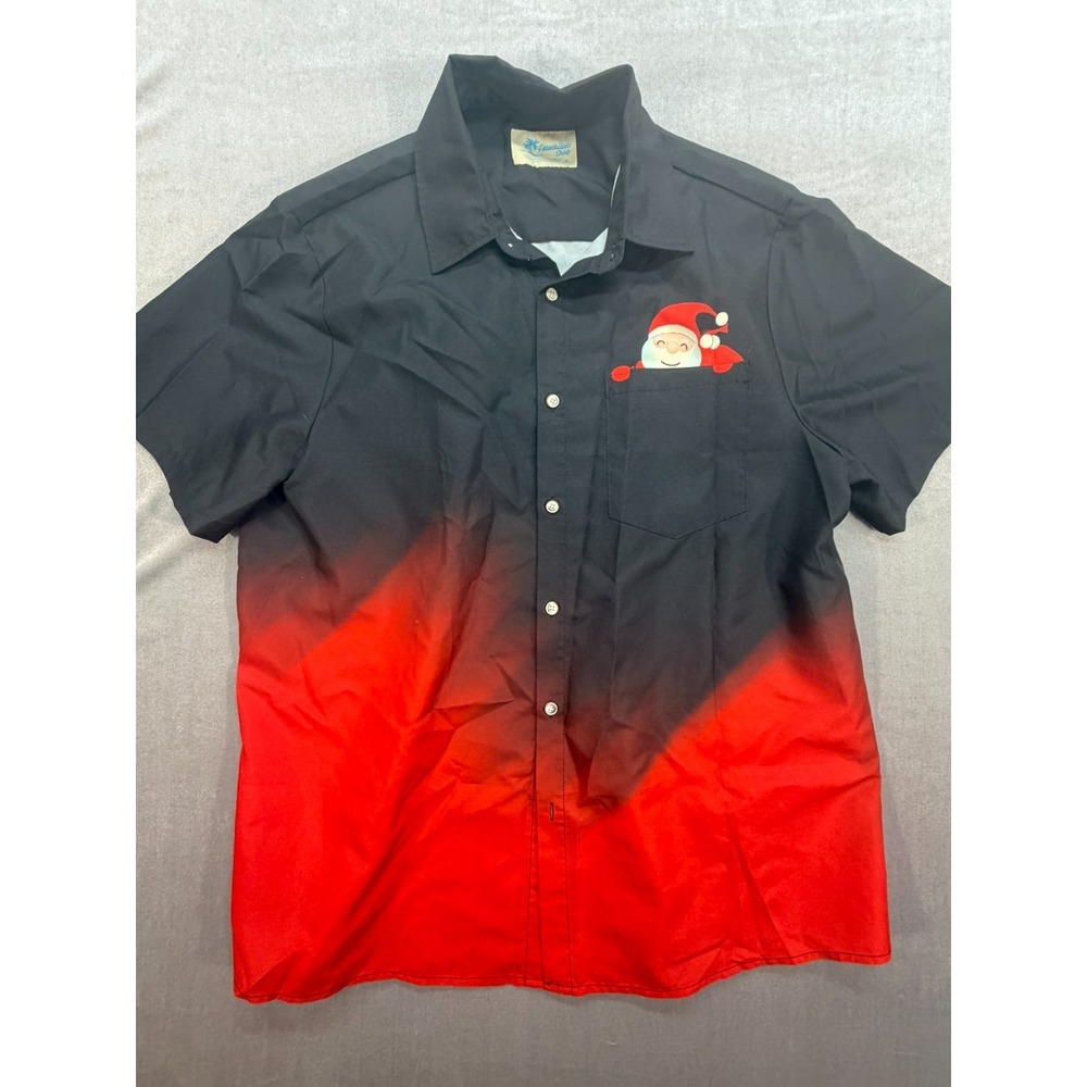 Unbranded Santa Clause Hawaiian Shirt Size XL Black Red
